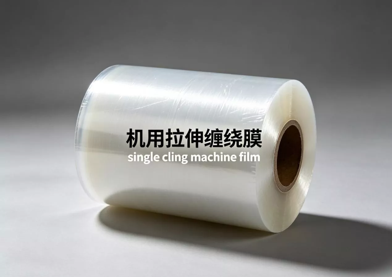 Production technician checking cling uniformity of single‑sided machine film